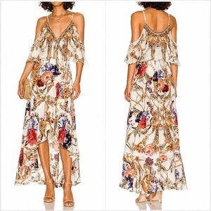 Camilla Ruffle Overlayer Wrap Dress in Reign Supreme Floral- Large 100% Silk NWT